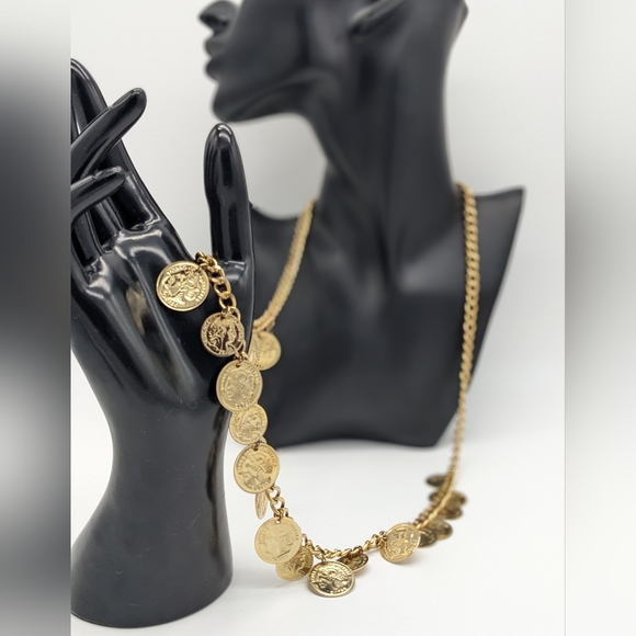 MULTI COIN DETAIL CHUNKY STATEMENT NECKLACE - Picture 1 of 7